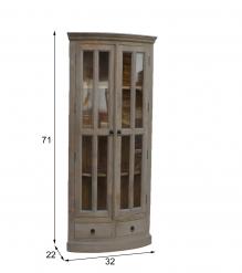 SOLID WOOD & GLASS CORNER CABINET W/ 2 DRAWERS