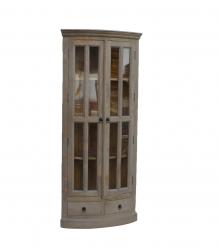 SOLID WOOD & GLASS CORNER CABINET W/ 2 DRAWERS