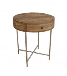 SOLID WOOD & IRON ROUND SIDE TABLE / OCCASIONAL TABLE