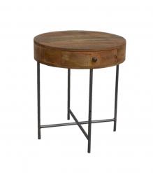 SOLID WOOD & IRON ROUND SIDE TABLE / OCCASIONAL TABLE