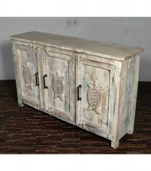 SOLID RECLAIMED TEAK WOOD SIDEBOARD CABINET W/ CARVED TURTLES