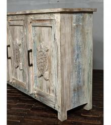 SOLID RECLAIMED TEAK WOOD SIDEBOARD CABINET W/ CARVED TURTLES