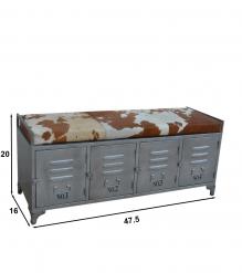 IRON LOCKER BENCH W/ LEATHER UPHOLSTERED SEAT