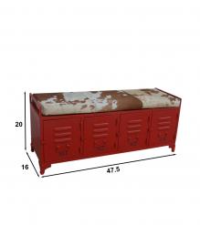 IRON LOCKER BENCH W/ LEATHER UPHOLSTERED SEAT