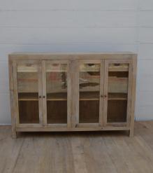 SOLID WOOD & GLASS 4 DOOR SIDEBOARD W/ DRAWERS