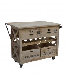SOLID WOOD KITCHEN TROLLY ISLAND