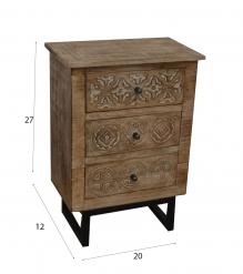 SOLID HAND CARVED WOOD 3 DRAWER NIGHTSTAND / END TABLE
