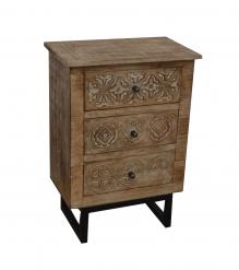 SOLID HAND CARVED WOOD 3 DRAWER NIGHTSTAND / END TABLE