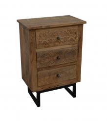 SOLID HAND CARVED WOOD 3 DRAWER NIGHTSTAND / END TABLE