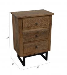 SOLID HAND CARVED WOOD 3 DRAWER NIGHTSTAND / END TABLE