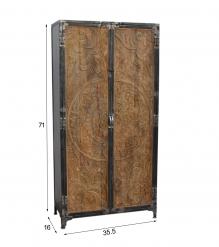 SOLID CARVED WOOD + METAL DOUBLE DOOR CABINET
