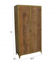 SOLID CARVED WOOD + METAL DOUBLE DOOR CABINET
