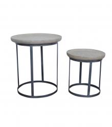 SET OF 2 STACKING SIDE TABLES WOOD & IRON