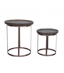 SET OF 2 STACKING SIDE TABLES WOOD & IRON