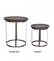 SET OF 2 STACKING SIDE TABLES WOOD & IRON