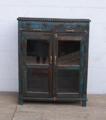 VINTAGE RECLAIMED TEAK & GLASS CABINET