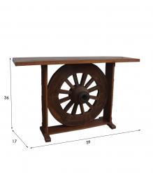 SOLID RECLAIMED WOOD WHEEL CONSOLE / BAR TABLE