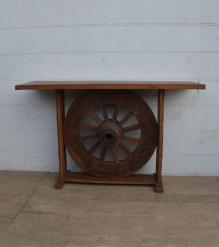 SOLID RECLAIMED WOOD WHEEL CONSOLE / BAR TABLE