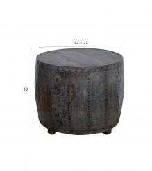 VINTAGE RECLAIMED IRON & WOOD BARREL SIDE / COFFEE TABLE