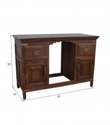 RECLAIMED SOLID TEAK DESK W/ 2 DRAWERS & 2 DOORS