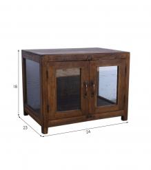 VINTAGE RECLAIMED TEAK & GLASS CABINET
