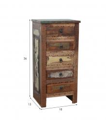 SOLID RECLAIMED TEAK WOOD 5 DRAWER CHEST