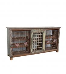 IRON & SOLID RECLAIMED WOOD BAR W/ DECORATIVE DESIGN