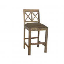 SOLID WOOD COUNTER STOOL W/ FULL HIDE LEATHER SEAT
