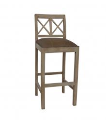 SOLID WOOD BAR STOOL W/ FULL HIDE LEATHER SEAT