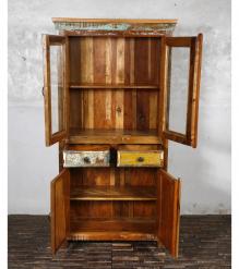 RECLAIMED TEAK WOOD & GLASS CABINET