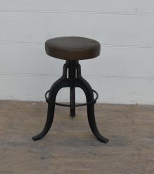 ADJUSTABLE HEIGHT IRON & LEATHER STOOL