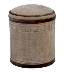 Upholstered Canvas & Leather Stool