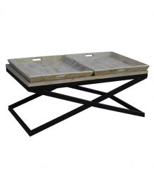 SOLID WOOD TRAY COFFEE TABLE & IRON