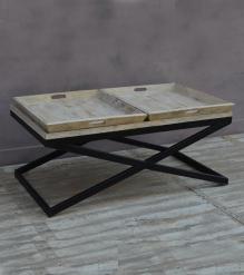 SOLID WOOD TRAY COFFEE TABLE & IRON