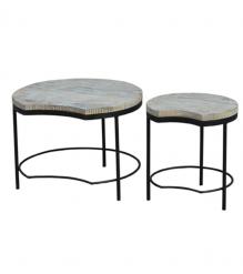 SET OF 2 SOLID WOOD & IRON TABLES