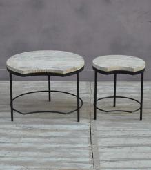 SET OF 2 SOLID WOOD & IRON TABLES