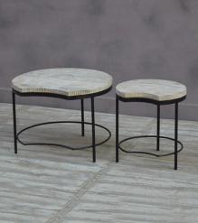 SET OF 2 SOLID WOOD & IRON TABLES