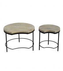 SET OF 2 SOLID WOOD & IRON TABLES
