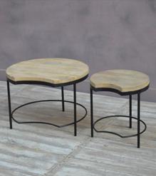 SET OF 2 SOLID WOOD & IRON TABLES