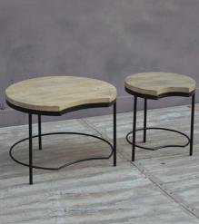 SET OF 2 SOLID WOOD & IRON TABLES