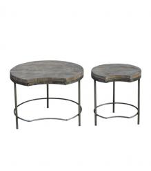 SET OF 2 SOLID WOOD & IRON TABLES