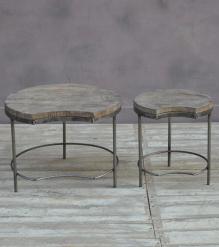 SET OF 2 SOLID WOOD & IRON TABLES