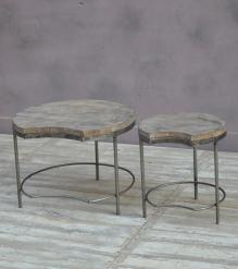 SET OF 2 SOLID WOOD & IRON TABLES