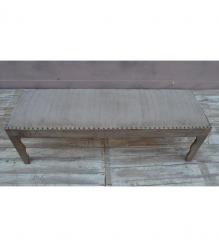 SOLID WOOD & CLOTH UPHOLSTERED BENCH