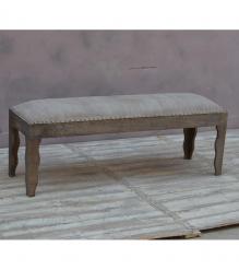 SOLID WOOD & CLOTH UPHOLSTERED BENCH