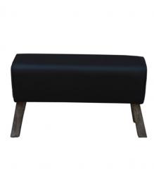 LEATHER & WOOD UPHOLSTERED STOOL