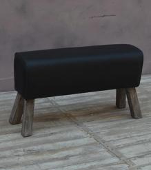 LEATHER & WOOD UPHOLSTERED STOOL