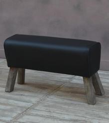 LEATHER & WOOD UPHOLSTERED STOOL