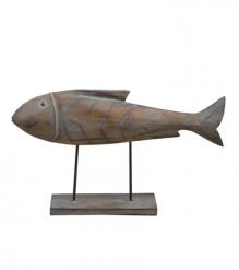 HAND CARVED SOLID WOOD FISH ON STAND
