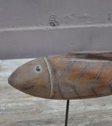 HAND CARVED SOLID WOOD FISH ON STAND